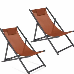 Chaises longues terracotta pliables*IDMarket