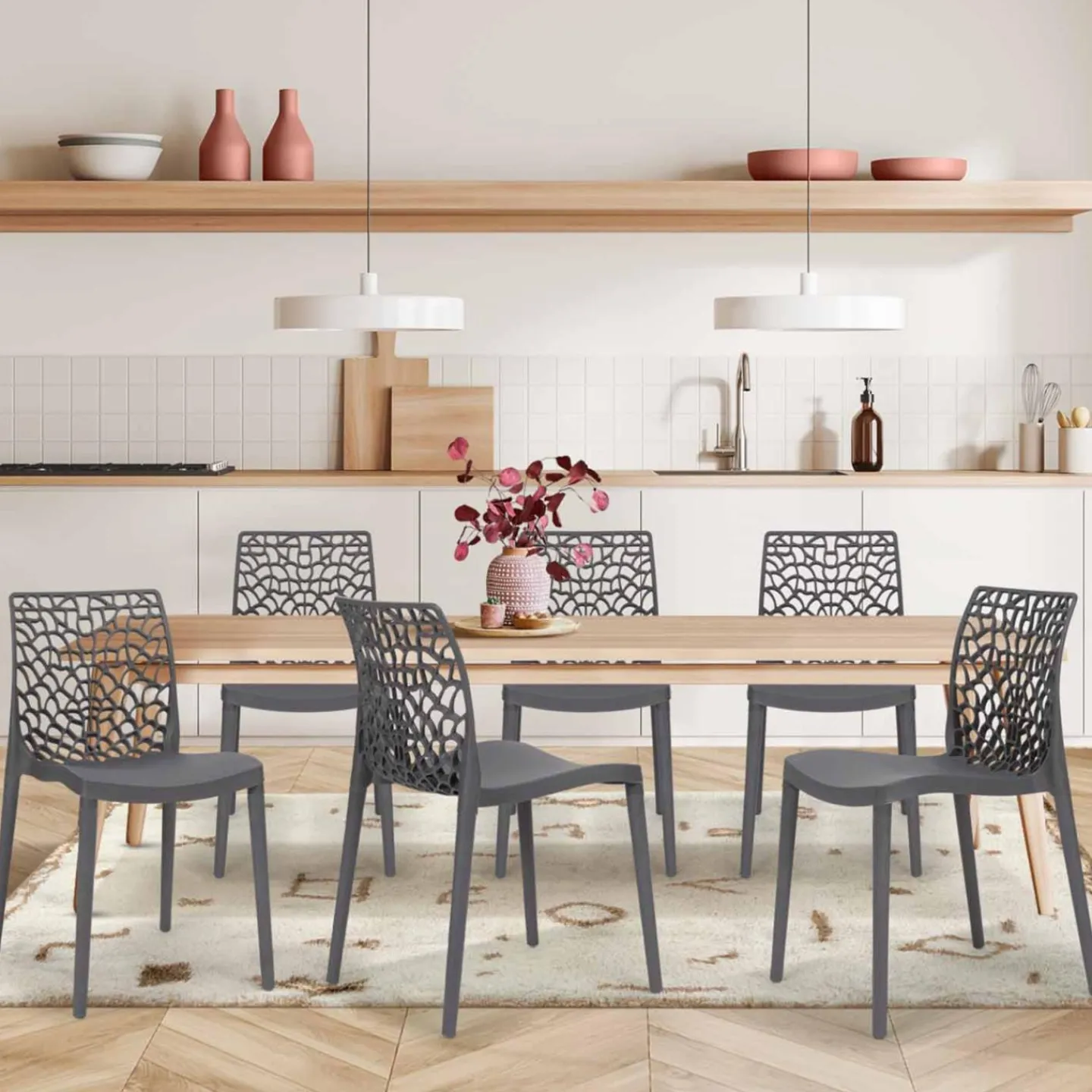 Chaises nid d'abeille gris anthracite : lot de 6*IDMarket Sale