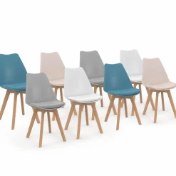 Chaises scandinaves 4 couleurs : pastel rose x2, blanc x2, gris clair x2 et bleu x2*IDMarket
