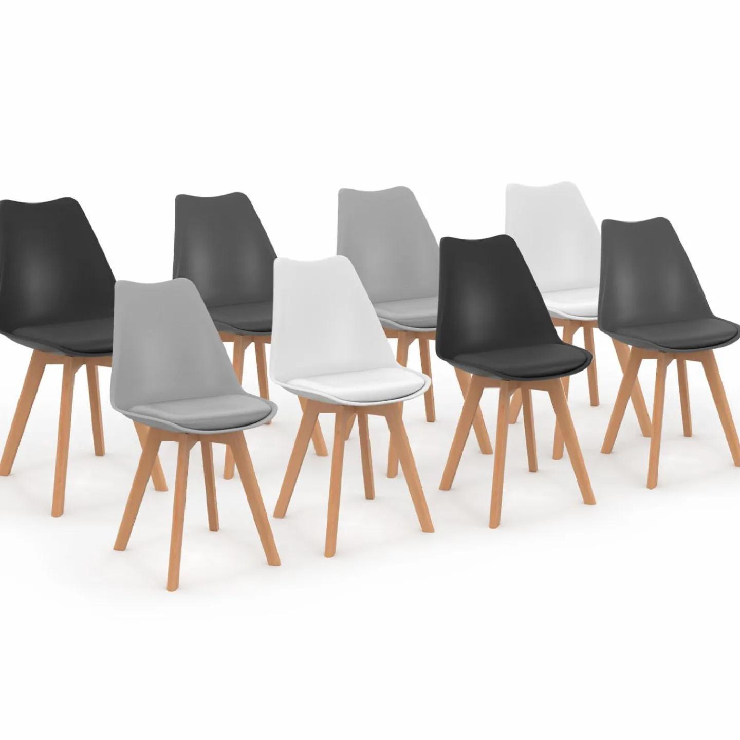 Chaises scandinaves 4 couleurs : blanc x2, gris clair x2, gris foncé x2 et noir x2*IDMarket Discount