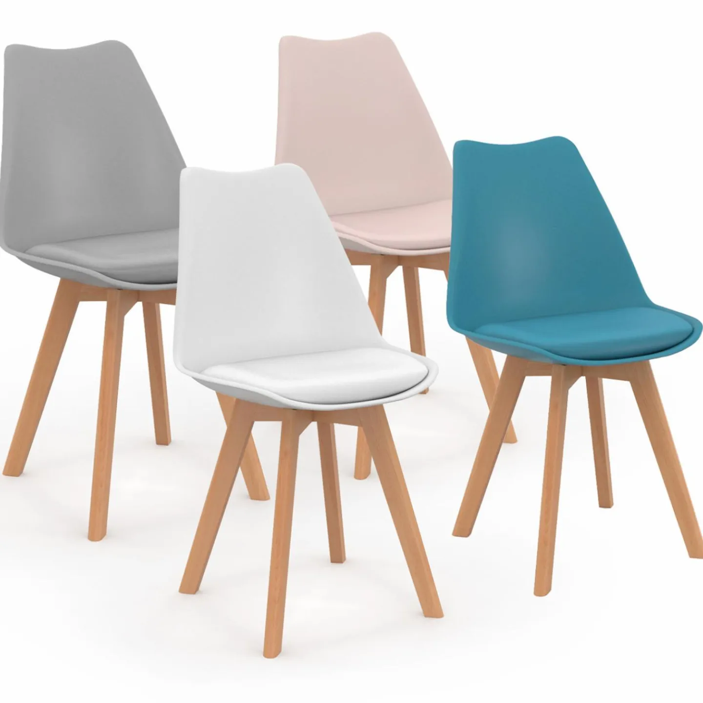 Chaises scandinaves 4 couleurs : pastel rose, blanc, gris clair et bleu*IDMarket Best
