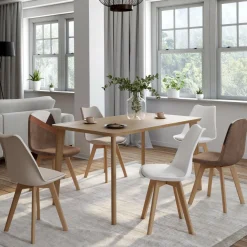 Chaises scandinaves beige, blanc et marron velours patchworks mix color*IDMarket