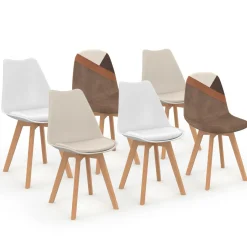 Chaises scandinaves beige, blanc et marron velours patchworks mix color*IDMarket