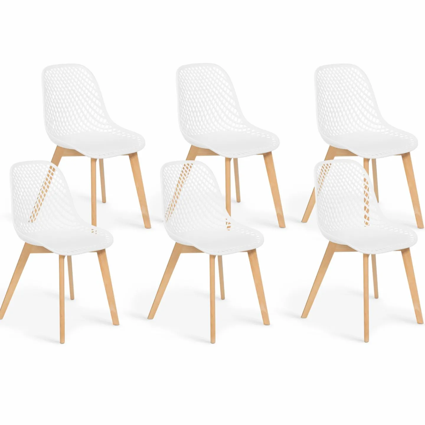 Chaises scandinaves blanches x6 avec dossier ajouré*IDMarket Best