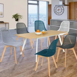 Chaises scandinaves bleu x2, blanc, gris clair et gris foncé x2 avec dossier ajouré*IDMarket Online