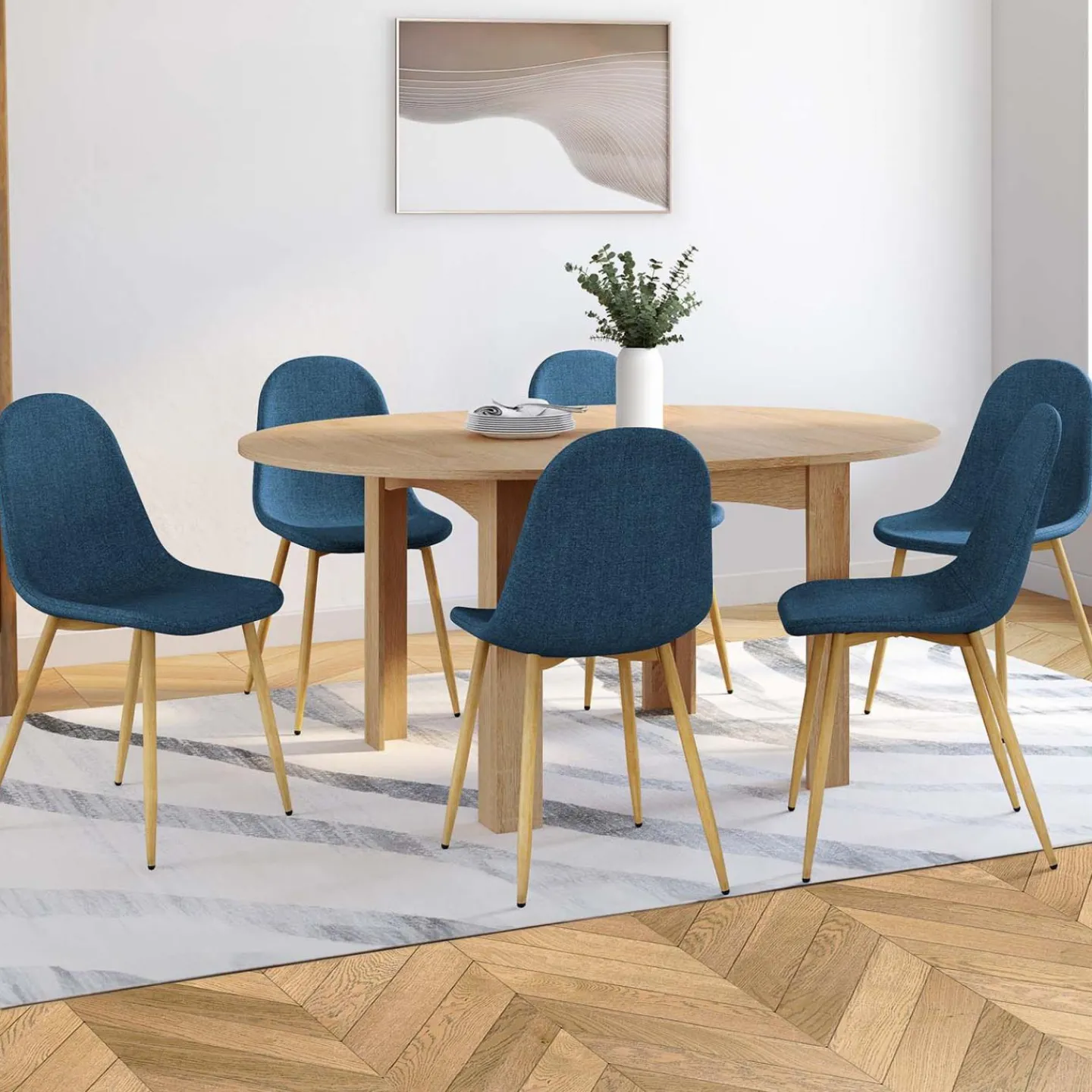 Chaises scandinaves en tissu bleu canard pour salle à manger*IDMarket Sale