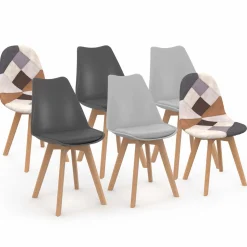 Chaises scandinaves mix color : gris foncé, gris clair, patchworks marron*IDMarket Hot
