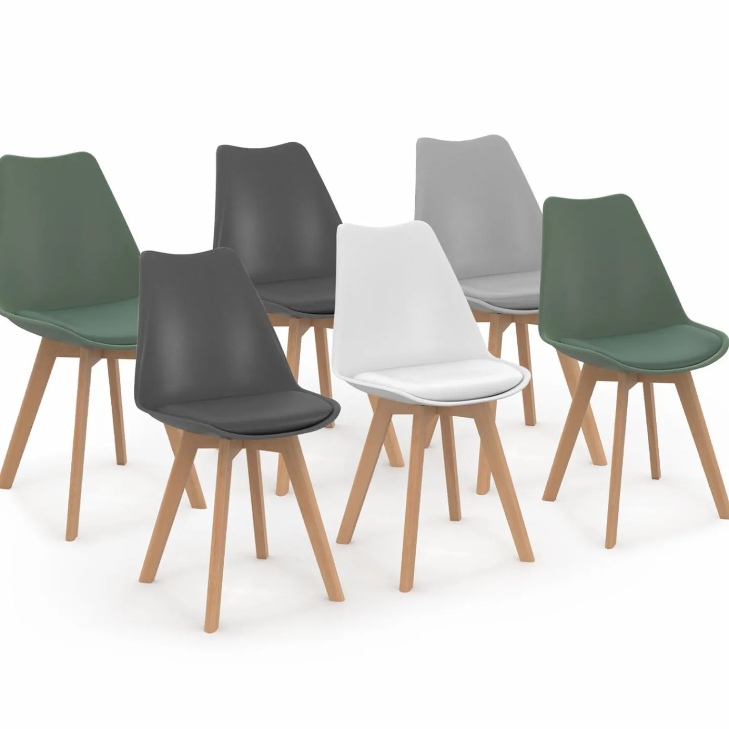 Chaises scandinaves mix color vertes, grises et blanches*IDMarket Best