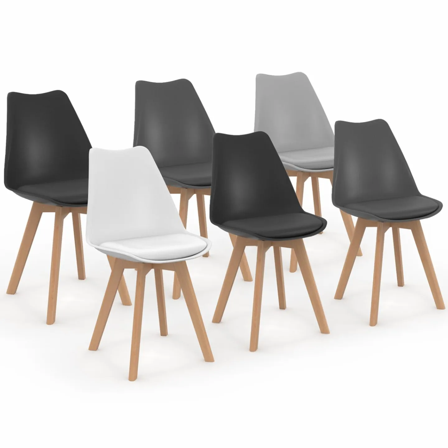 Chaises scandinaves mix color grises, blanches et noires*IDMarket Clearance