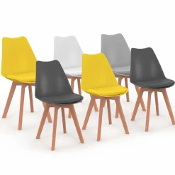 Chaises scandinaves mix color grises, blanches et jaunes*IDMarket Best