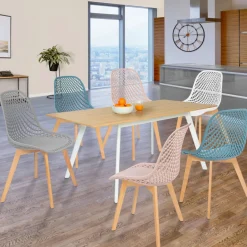 Chaises scandinaves pastel rose, blanc, gris clair x2, bleu x2 avec dossier ajouré*IDMarket Sale