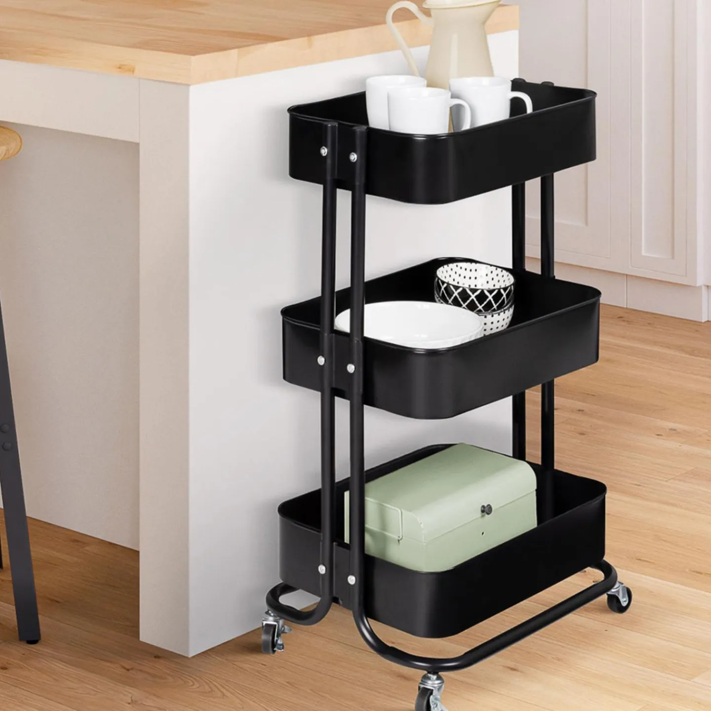 Chariot desserte à roulettes en acier noir*IDMarket Clearance