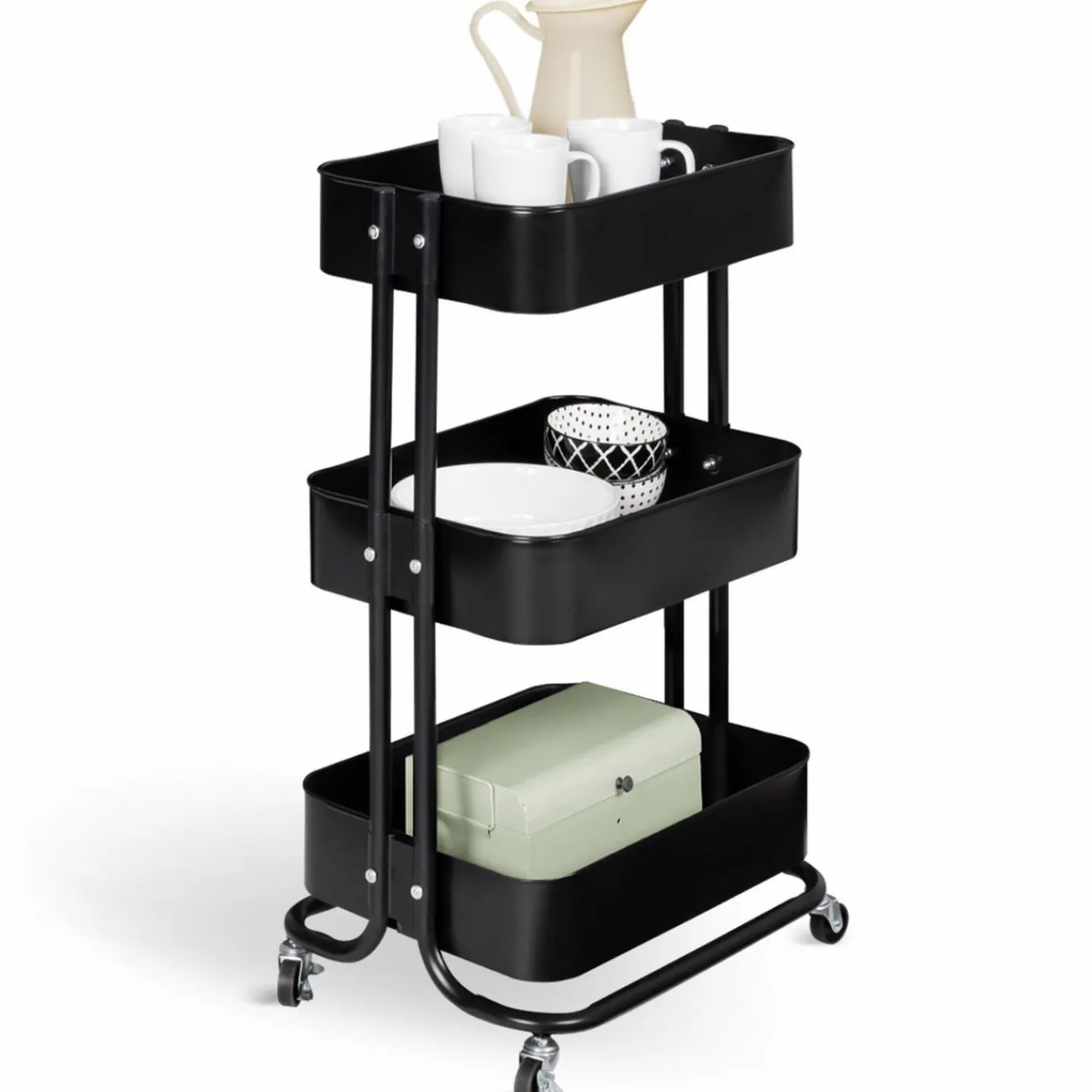 Chariot desserte à roulettes en acier noir*IDMarket Clearance