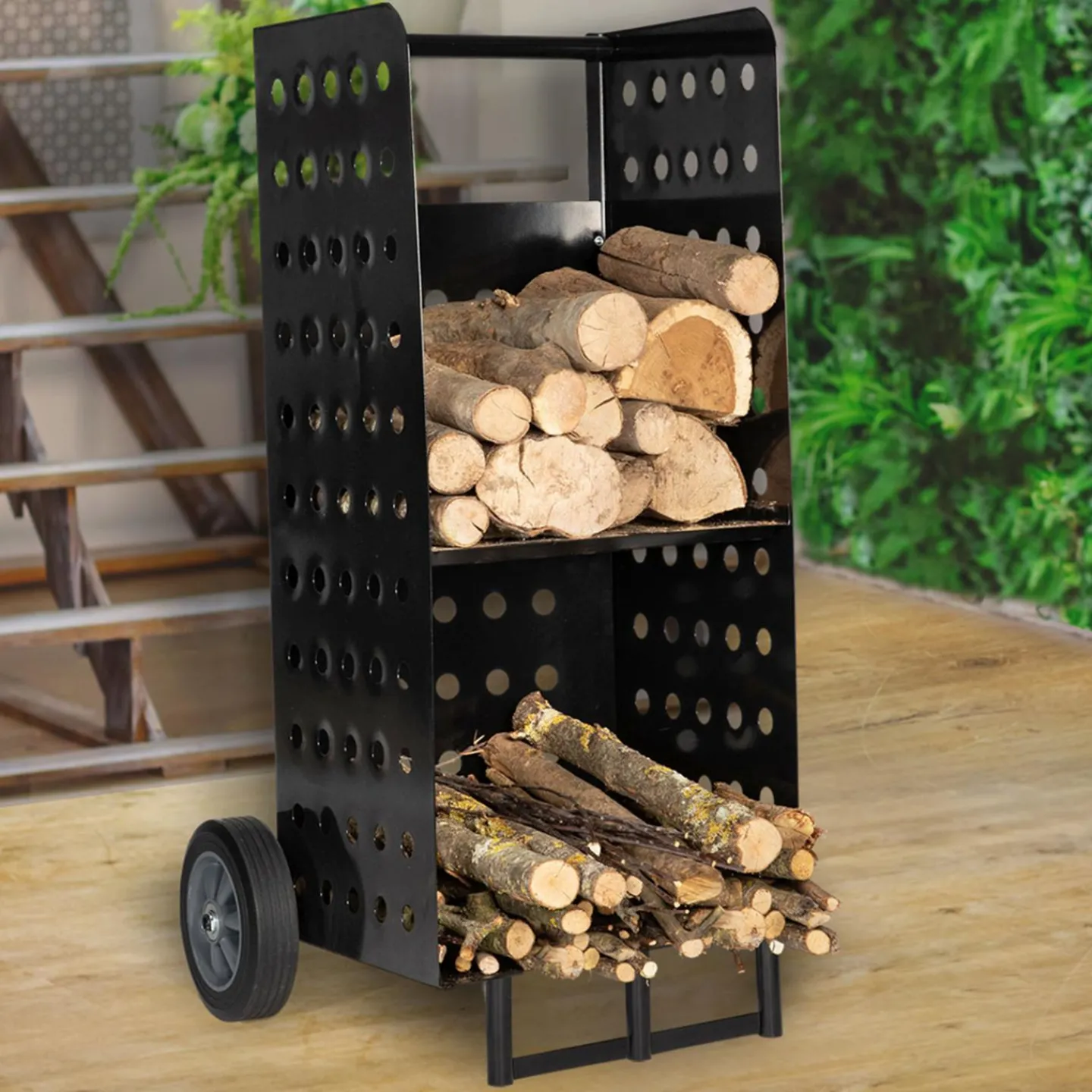 Chariot porte bûches vertical noir*IDMarket Sale