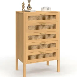 Chiffonier commode semainier cannage bois 5 tiroirs 60 cm*IDMarket Clearance