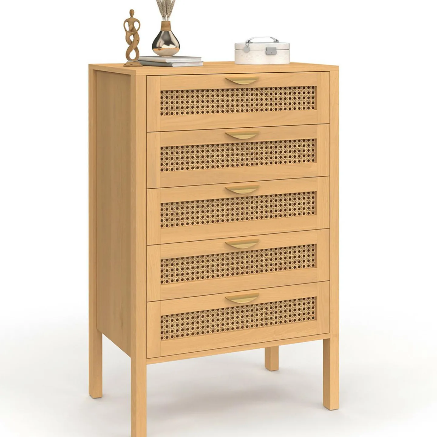 Chiffonier commode semainier cannage bois 5 tiroirs 60 cm*IDMarket Clearance