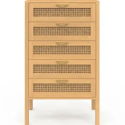 Chiffonier commode semainier cannage bois 5 tiroirs 60 cm*IDMarket Clearance
