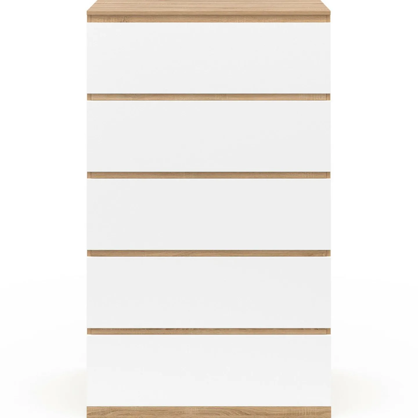 Chiffonier commode semainier bois façon hêtre et blanc 60 cm 5 tiroirs*IDMarket Hot