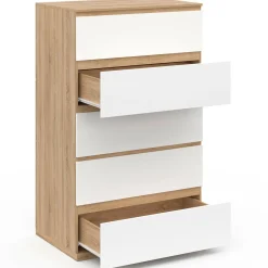 Chiffonier commode semainier bois façon hêtre et blanc 60 cm 5 tiroirs*IDMarket Hot
