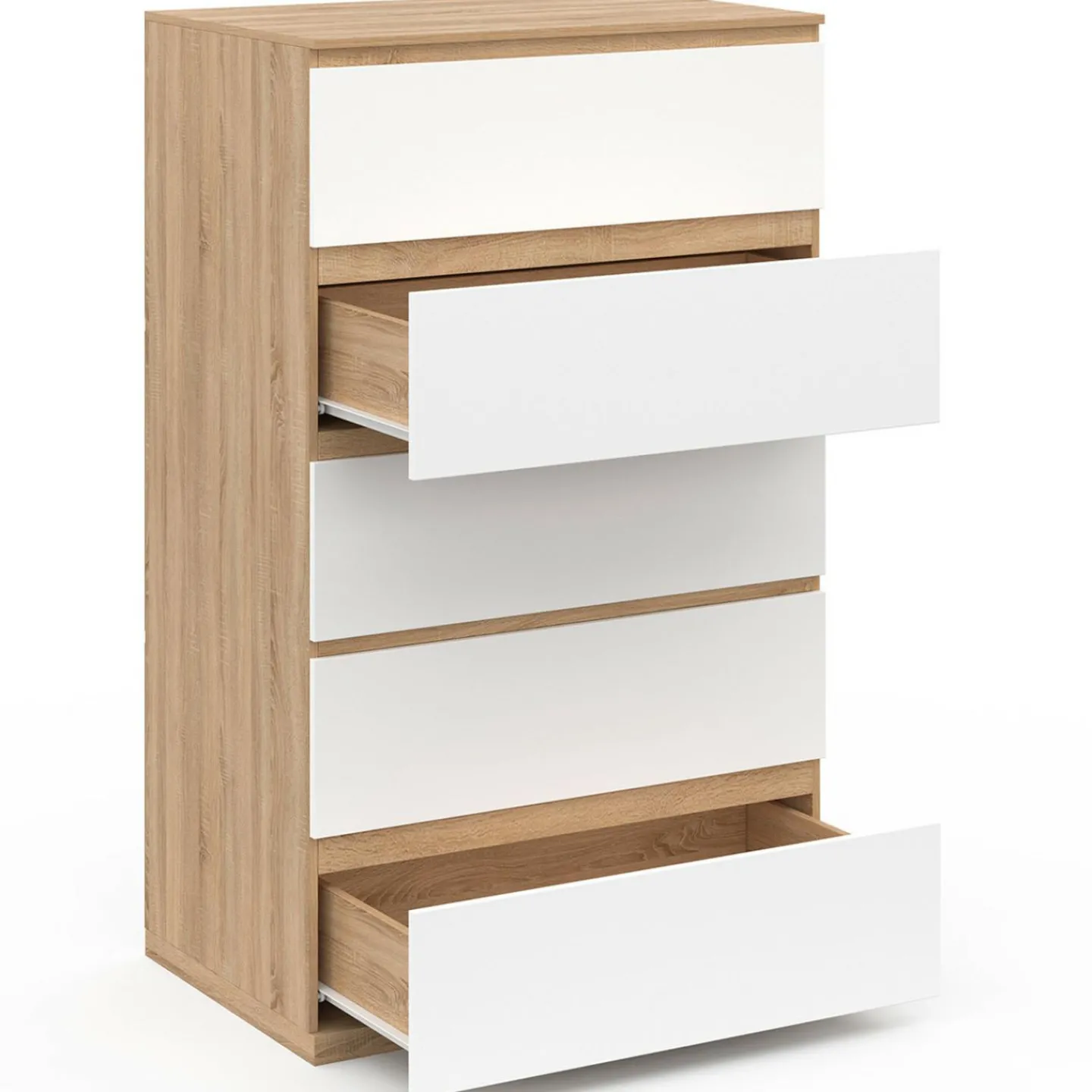 Chiffonier commode semainier bois façon hêtre et blanc 60 cm 5 tiroirs*IDMarket Hot