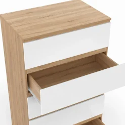 Chiffonier commode semainier bois façon hêtre et blanc 60 cm 5 tiroirs*IDMarket Hot