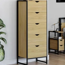 Chiffonnier 5 tiroirs 45 cm commode semainier design industriel*IDMarket Online