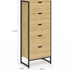 Chiffonnier 5 tiroirs 45 cm commode semainier design industriel*IDMarket Online
