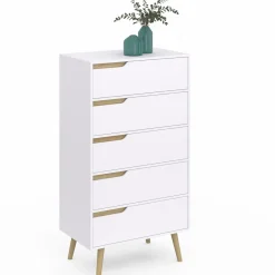 Chiffonnier 5 tiroirs bois et blanc style scandinave*IDMarket Best
