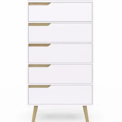 Chiffonnier 5 tiroirs bois et blanc style scandinave*IDMarket Best