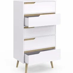 Chiffonnier 5 tiroirs bois et blanc style scandinave*IDMarket Best
