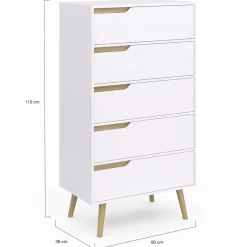 Chiffonnier 5 tiroirs bois et blanc style scandinave*IDMarket Best