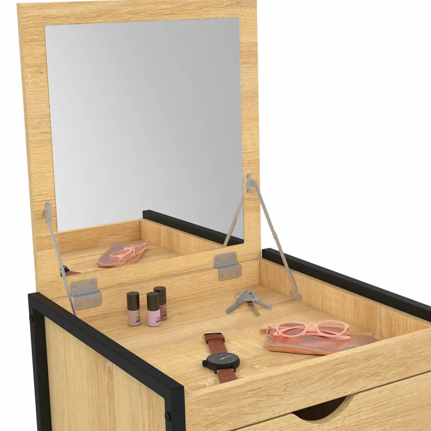 Chiffonnier industriel 40cm 5 tiroirs meuble d'entrée avec miroir*IDMarket Sale