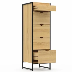 Chiffonnier industriel 40cm 5 tiroirs meuble d'entrée avec miroir*IDMarket Sale