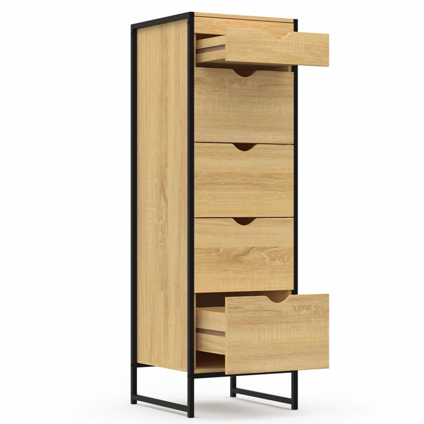 Chiffonnier industriel 40cm 5 tiroirs meuble d'entrée avec miroir*IDMarket Sale