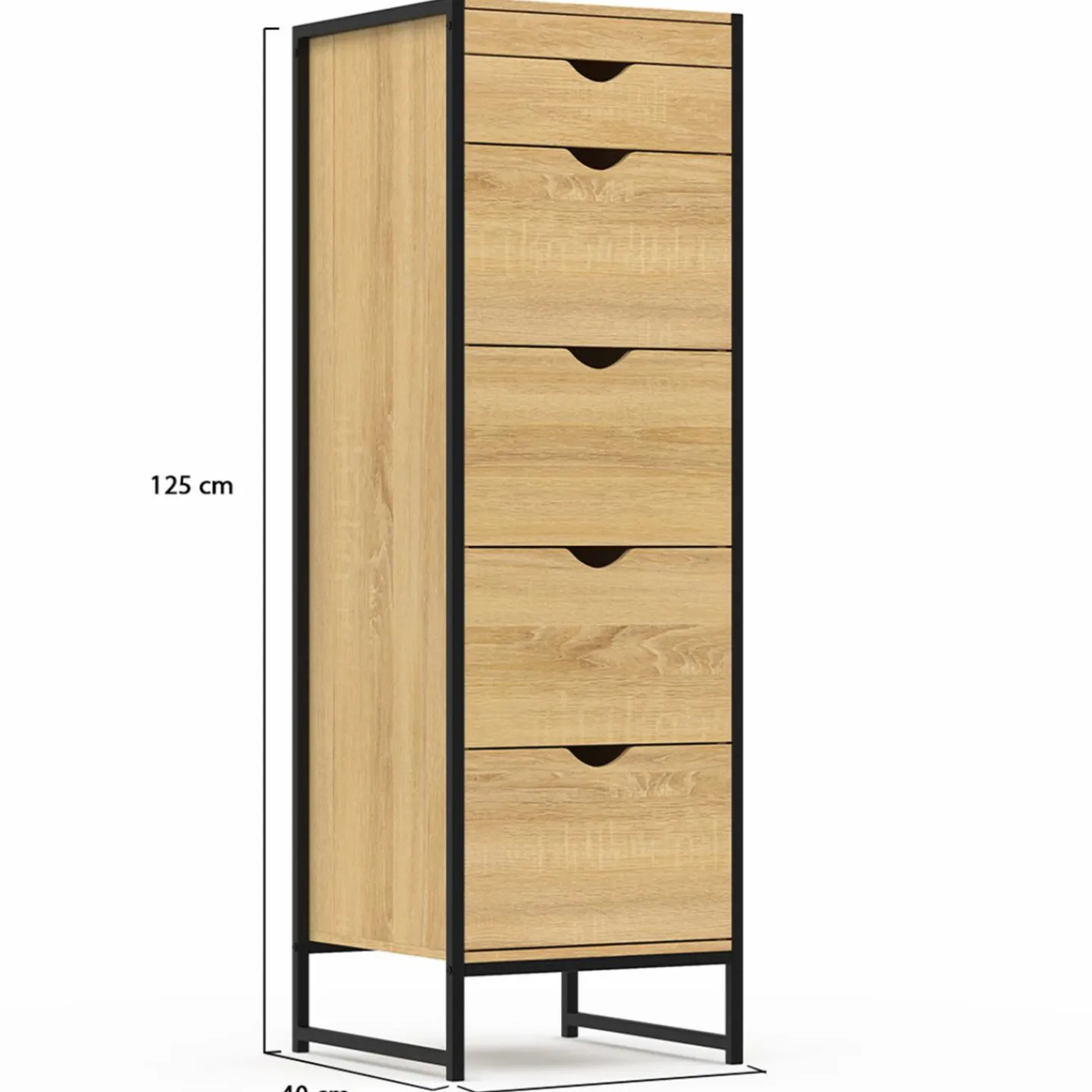 Chiffonnier industriel 40cm 5 tiroirs meuble d'entrée avec miroir*IDMarket Sale