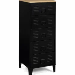 Chiffonnier industriel métal noir et imitation hêtre avec 5 tiroirs*IDMarket Clearance