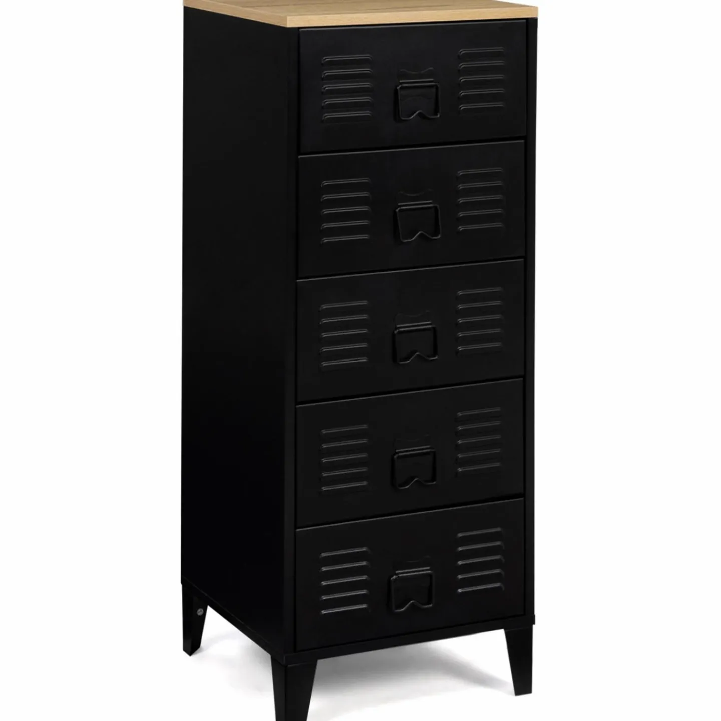 Chiffonnier industriel métal noir et imitation hêtre avec 5 tiroirs*IDMarket Clearance