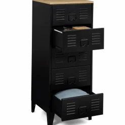 Chiffonnier industriel métal noir et imitation hêtre avec 5 tiroirs*IDMarket Clearance