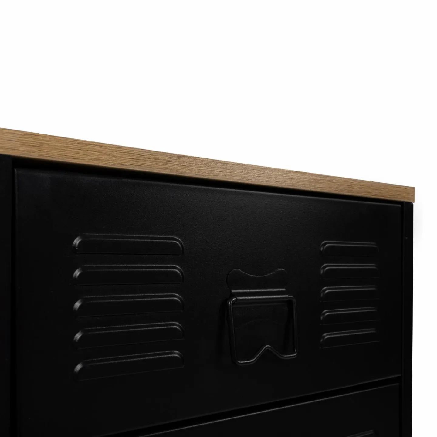 Chiffonnier industriel métal noir et imitation hêtre avec 5 tiroirs*IDMarket Clearance