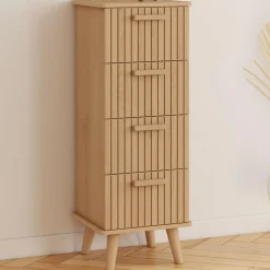 Chiffonnier lattes tasseau bois coloris chêne - meuble d'appoint 4 tiroirs 30 cm*IDMarket Best