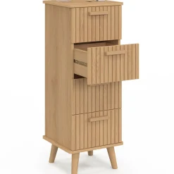 Chiffonnier lattes tasseau bois coloris chêne - meuble d'appoint 4 tiroirs 30 cm*IDMarket Best
