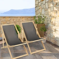 Chiliennes en bois et toile grise*IDMarket Online