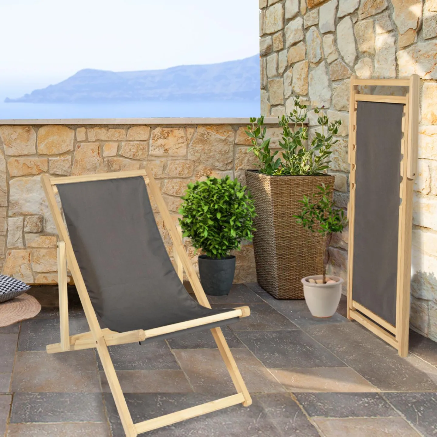 Chiliennes en bois et toile grise*IDMarket Online