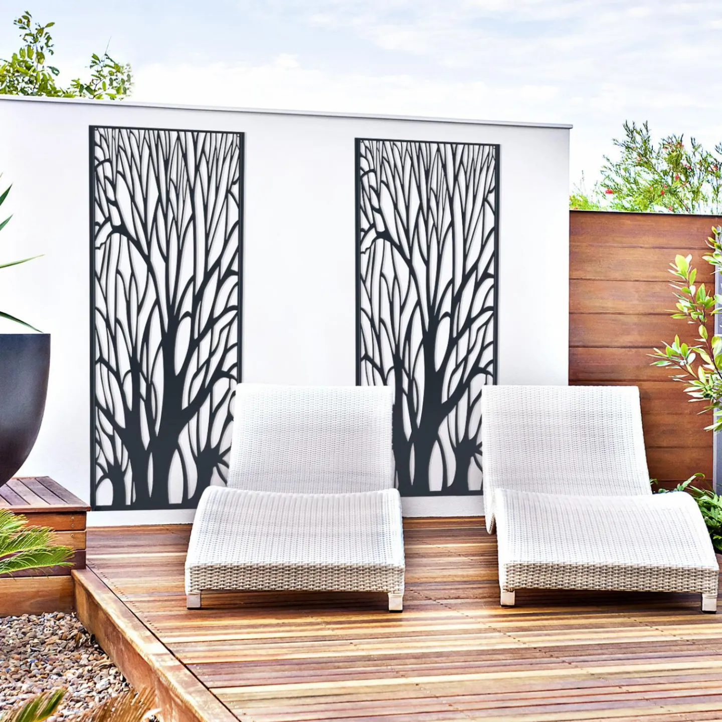 Claustra extérieur métal gris motif arbre*IDMarket Outlet