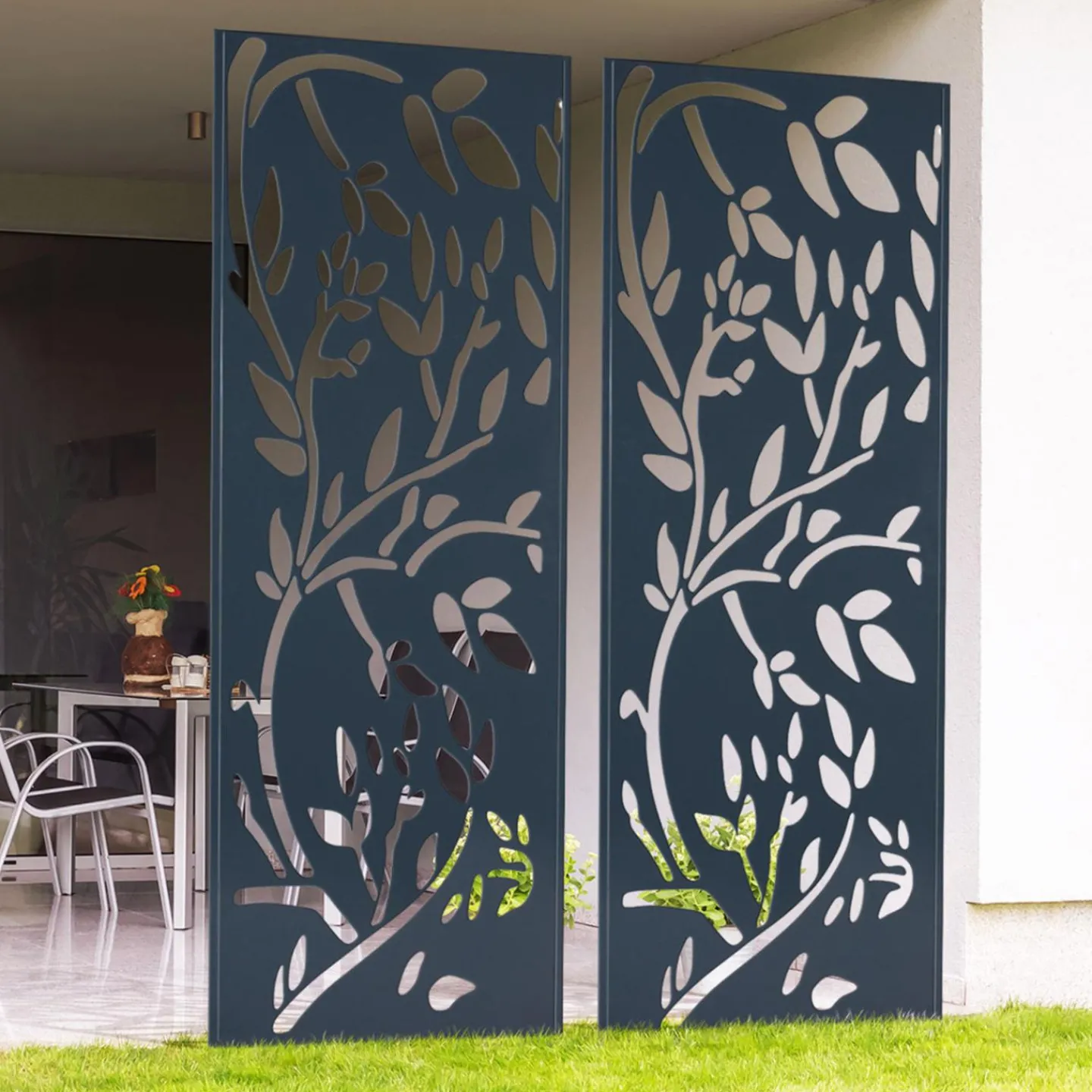 Claustra extérieur métal gris motif floral*IDMarket Hot