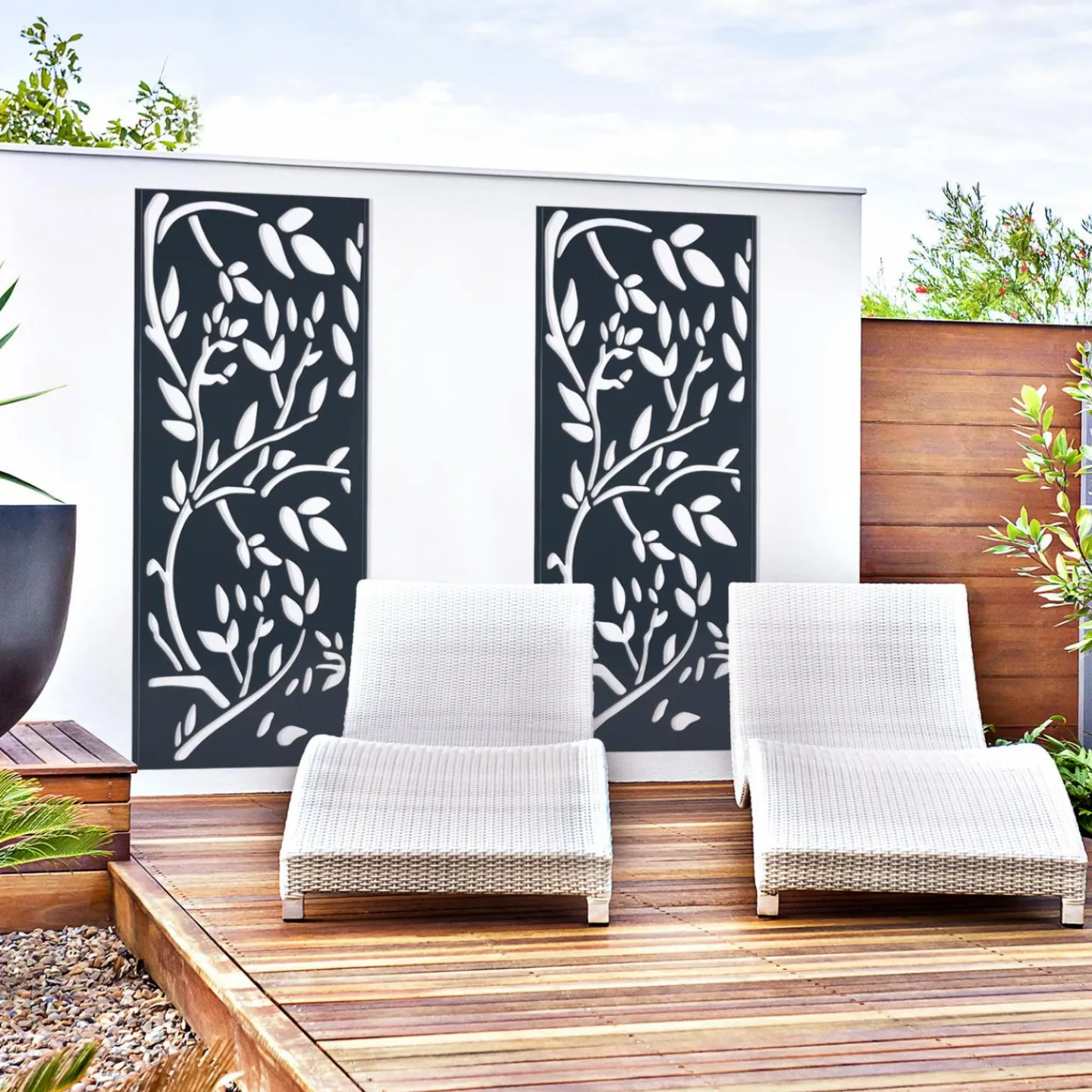 Claustra extérieur métal gris motif floral*IDMarket Hot