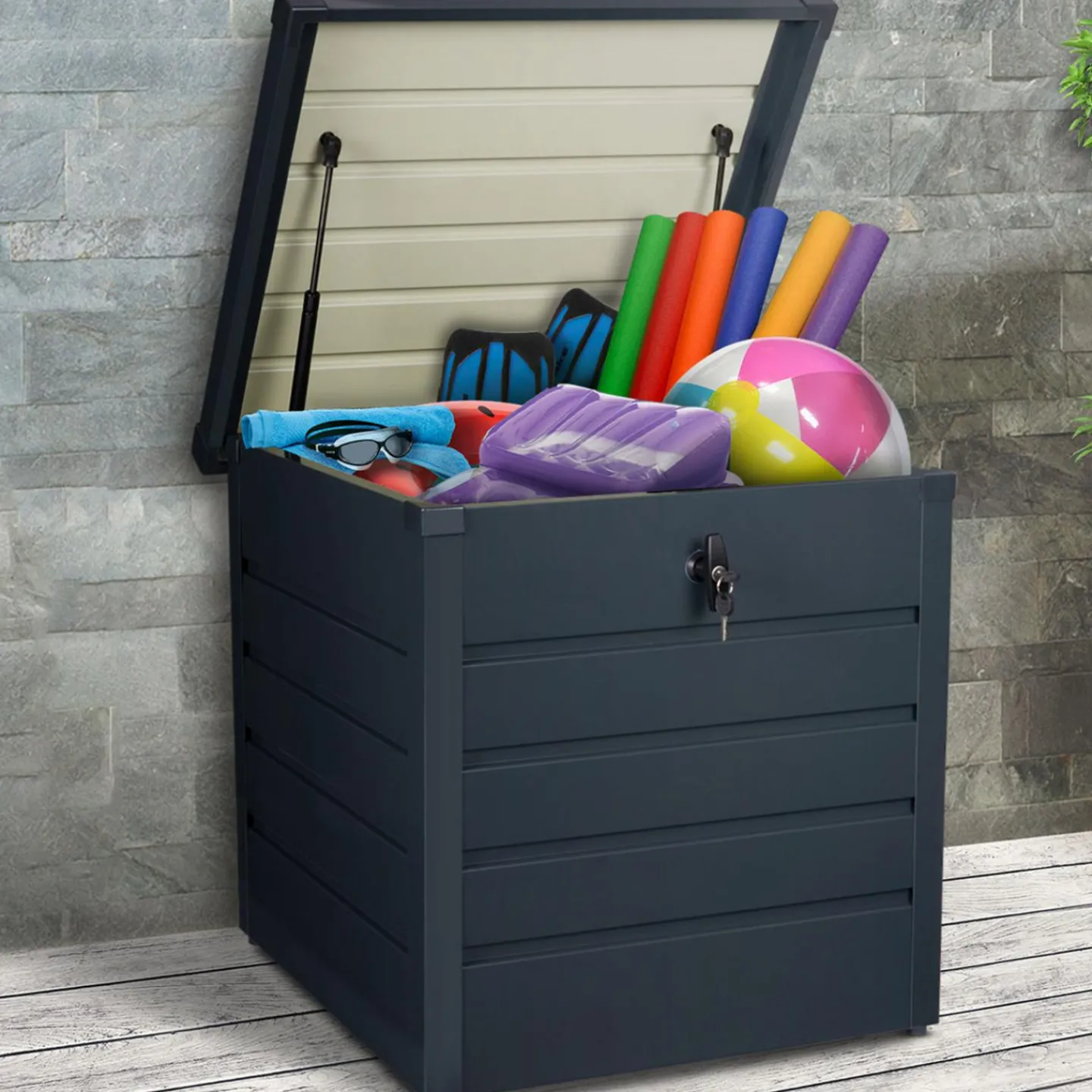 Coffre de jardin verrouillable en métal gris anthracite 200 L*IDMarket