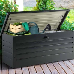 Coffre de jardin verrouillable en métal gris anthracite 600 L*IDMarket Outlet