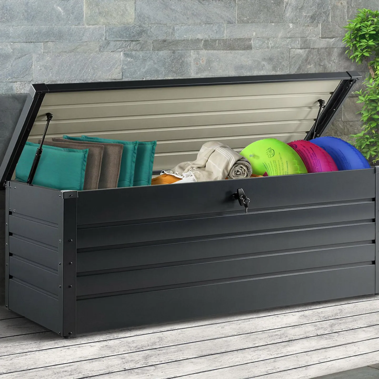 Coffre de jardin verrouillable en métal gris anthracite 600 L*IDMarket Outlet