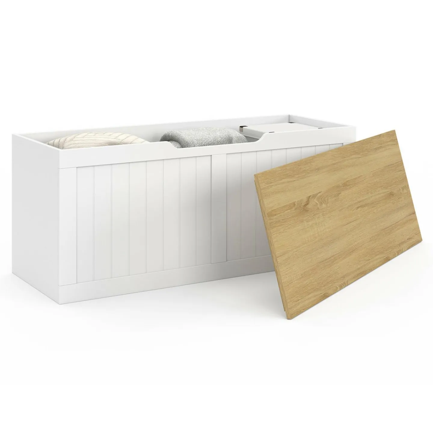 Coffre de rangement bois et blanc*IDMarket Outlet